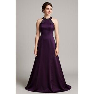 Jessica McClintock Dress Vintage Gantos‎ Gunne Sax Deep Purple Halter Gown 7/8